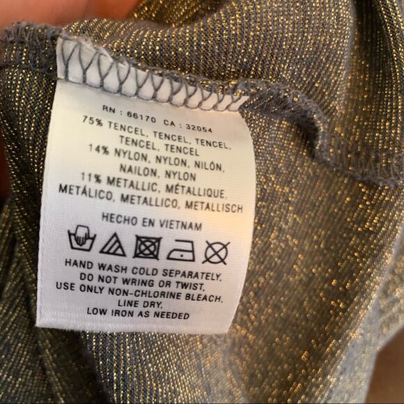 Anthropologie Deletta gray metallic top shoulder cutout and bow size Small - Picture 10 of 11